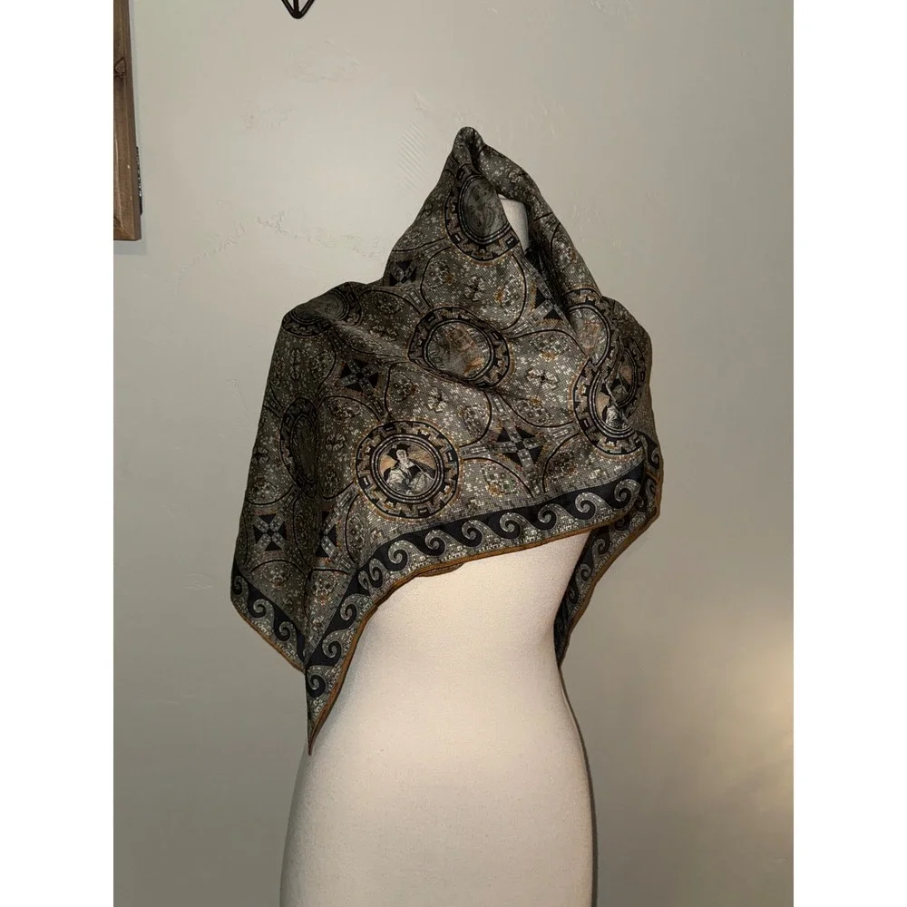 Designer‎ Silk Scarf Vintage Portrait Mosaic Design Square